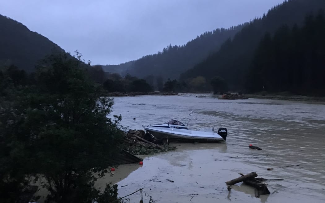 Uawa river in flood at Tolaga Bay.