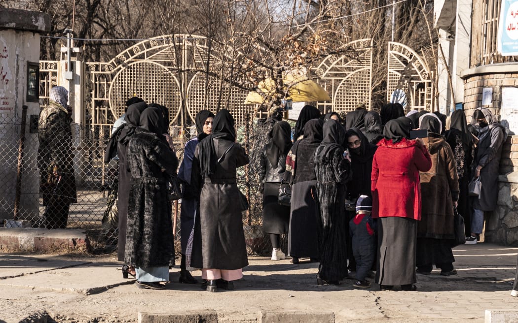 Students outside a university in Kabul on 21 December 2022 after the Taliban rulers banned university education for women throughout Afghanistan.