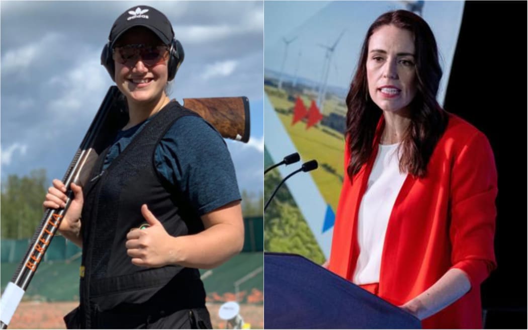 Olympic and Commonwealth shooter Chloe Tipple and Prime Minister Jacinda Ardern.