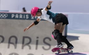 Australia's Arisa Trew competes in the women's park skateboarding in Paris.