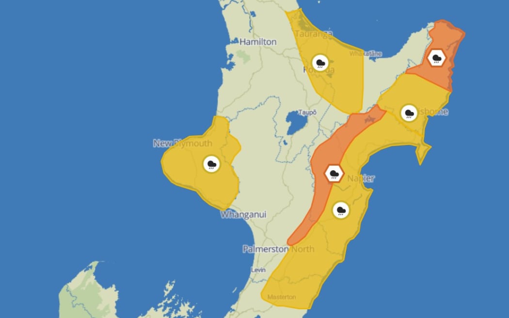 Heavy rain warnings for parts of the east coast of the North Island.