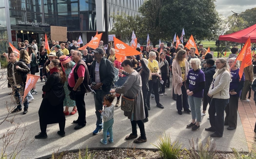 The protest by staff at the University of Waikato coincided with the university’s annual open day for high school students on 24 May, 2024.