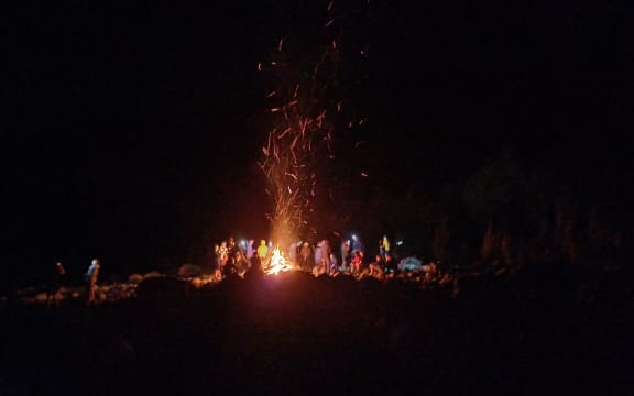 School camp bonfire in the Tararua Ranges