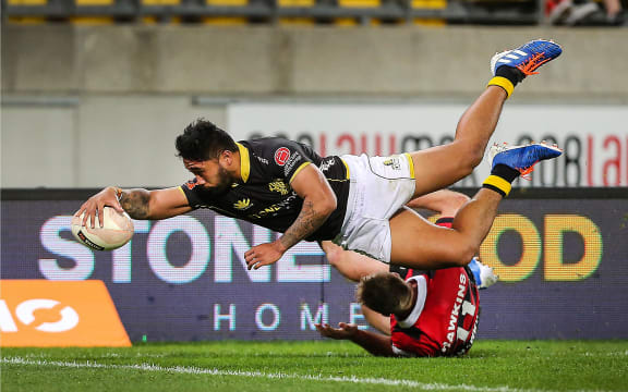 Lions Vince Aso scores a try
