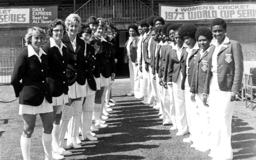 The New Zealand and Trinidad and Tobago teams line up before their 1973 World Cup match.