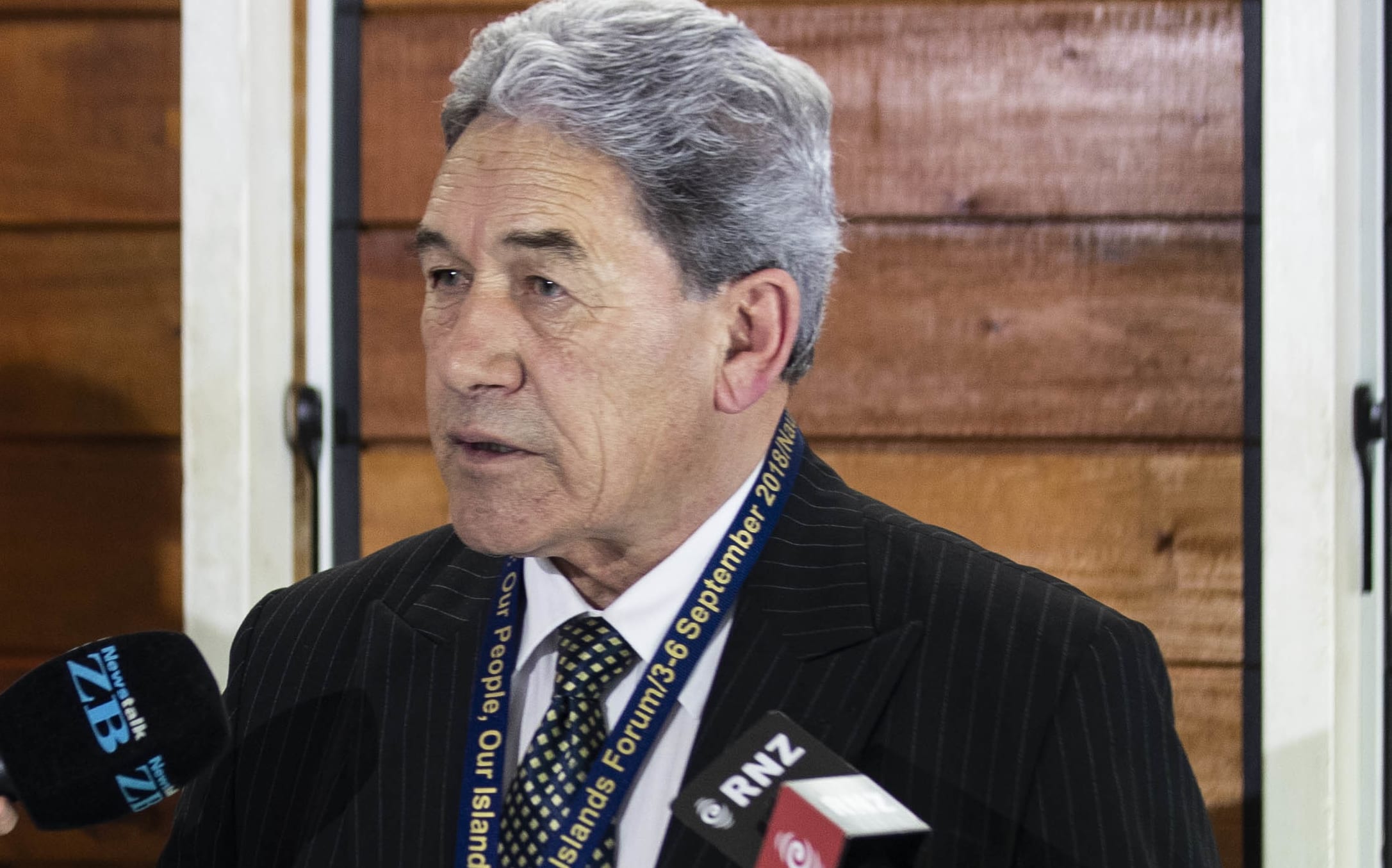 Deputy Prime Minister Winston Peters speaks to NZ media on arrival in Nauru for the Pacific Islands Forum.