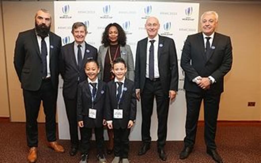 Dhyreille and Brayley Lomu at France's 2023 Rugby world cup presentation