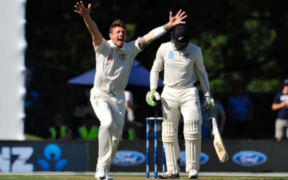 Australia's James Pattinson appeals for the wicket of New Zealand's Martin Guptill at Hagley Oval, Christchurch, 20th Febuary 2016. Copyright Photo: John Davidson / www.photosport.nz