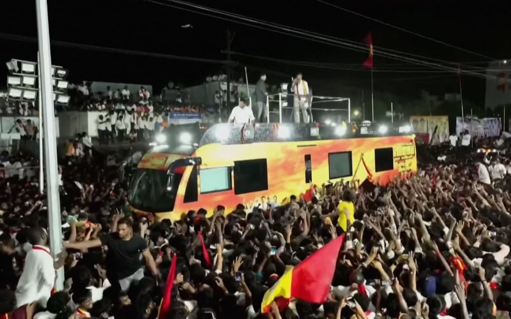 Tens of thousands of people had gathered at a public event in the southern state of Tamil Nadu where Vijay, a star of Tamil cinema known only by his first name, was speaking.
Mandatory Credit:	Reuters via CNN Newsource