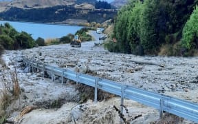 A slip on Glenorchy-Queenstown Rd at Boundary Creek (opposite Pigeon Island).