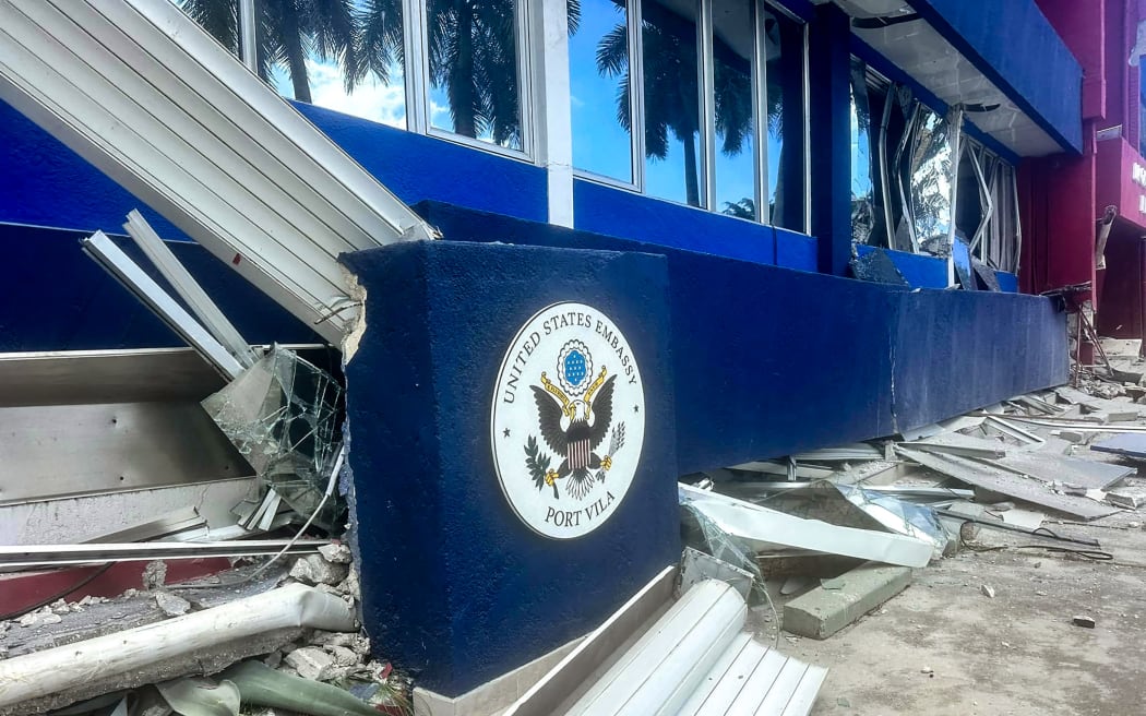 This handout image taken from the Facebook account of Michael Thompson on 17 December, 2024 shows a general view of the damage incurred by the building housing the United States Embassy in Vanuatu's capital Port Vila after a powerful earthquake hit the Pacific island.