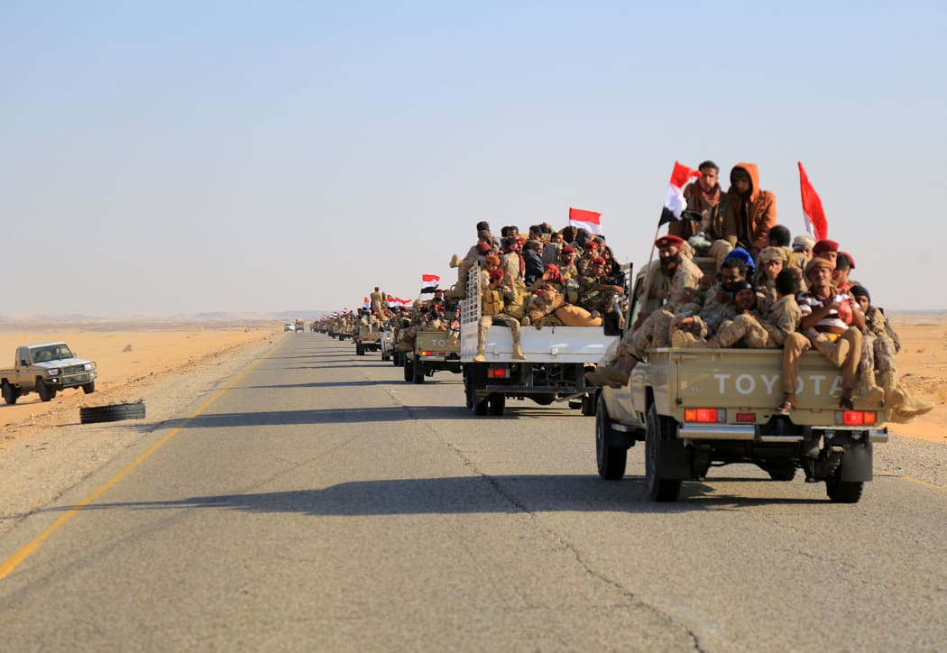 Yemeni army reinforcements arrive to join fighters loyal to Yemen's Saudi-backed government, on the southern front of Marib, the last remaining government stronghold in northern Yemen, on November 16, 2021.