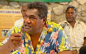 New Caledonia’s CCAT leader Christian Téin speaks during a press conference held at Union Calédonienne headquarters in Nouméa – PHOTO RRB