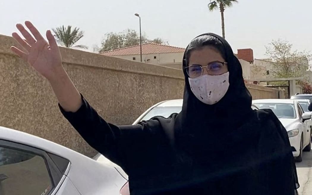 Saudi activist Loujain al-Hathloul is pictured on her way to the state security court in the Saudi capital Riyadh on March 10, 2021.