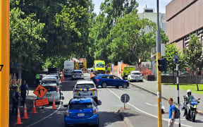 Emergency services on Princes Street, Auckland.