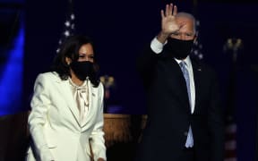 WILMINGTON, DELAWARE - NOVEMBER 07: President-elect Joe Biden and Vice President-elect Kamala Harris take the stage at the Chase Center to address the nation November 07, 2020 in Wilmington, Delaware.
