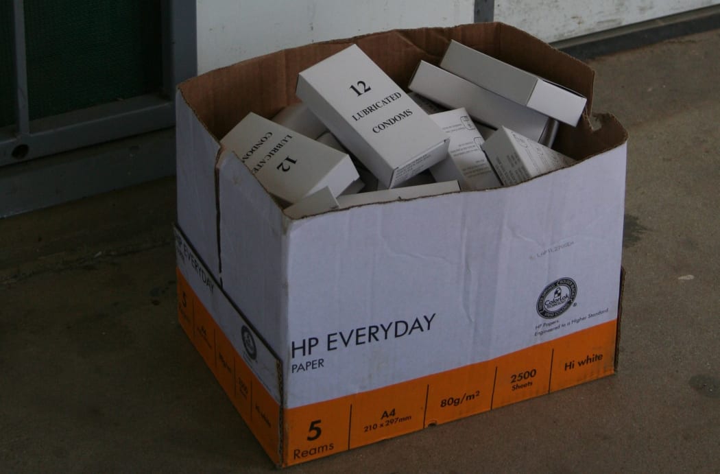 Box of condoms in Papua New Guinea.