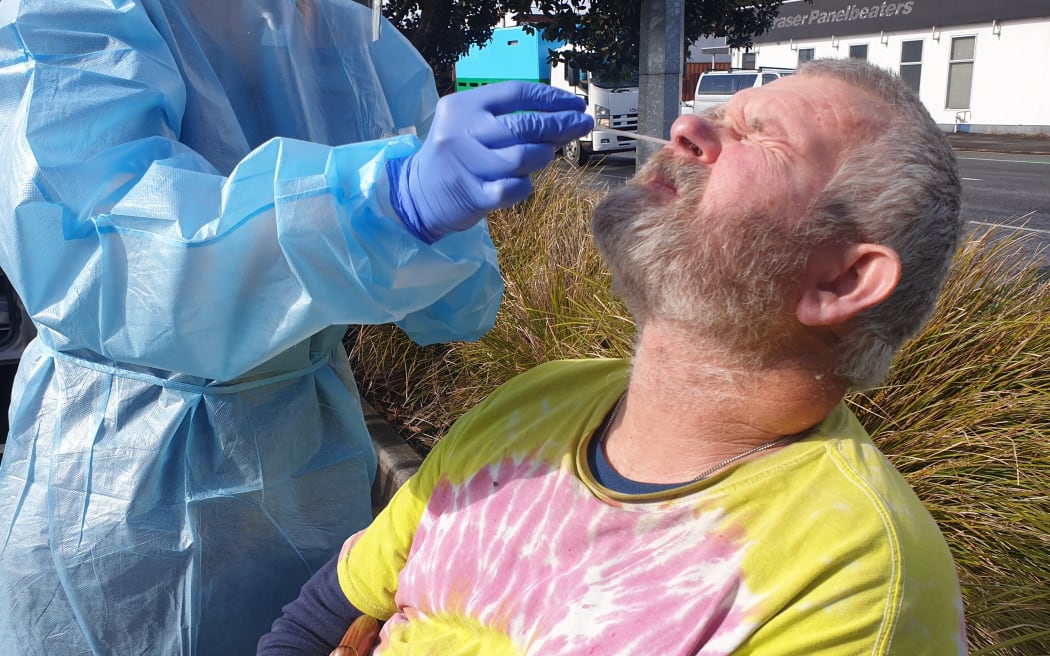 Garth Guptill getting his nasal swab at the pop-up Covid-19 test clinic at New Plymouth New World car park.