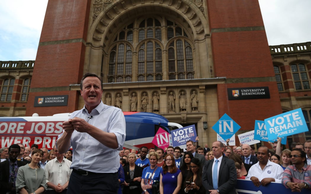 Britain's Prime Minister David Cameron  campaigning in Birmingham the day before the vote on whether to stay in the EU.