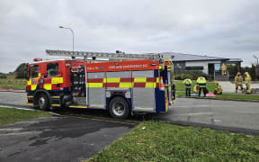 Firefighters respond to a fire at Life Church QE2 in New Brighton, Christchurch on Sunday 6 July