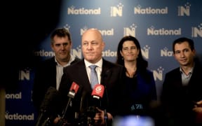 (From left) Chris Bishop, Christopher Luxon and Nicola Willis, speak to reporters after the 2024 State of the Union speech.