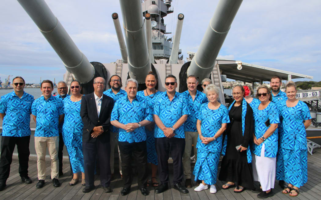 Deputy Prime Minister Winston Peters with NZ Ministers and NZ Delegation on tour at the USS Missouri