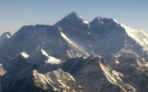 An aerial view of Mt Everest (centre).