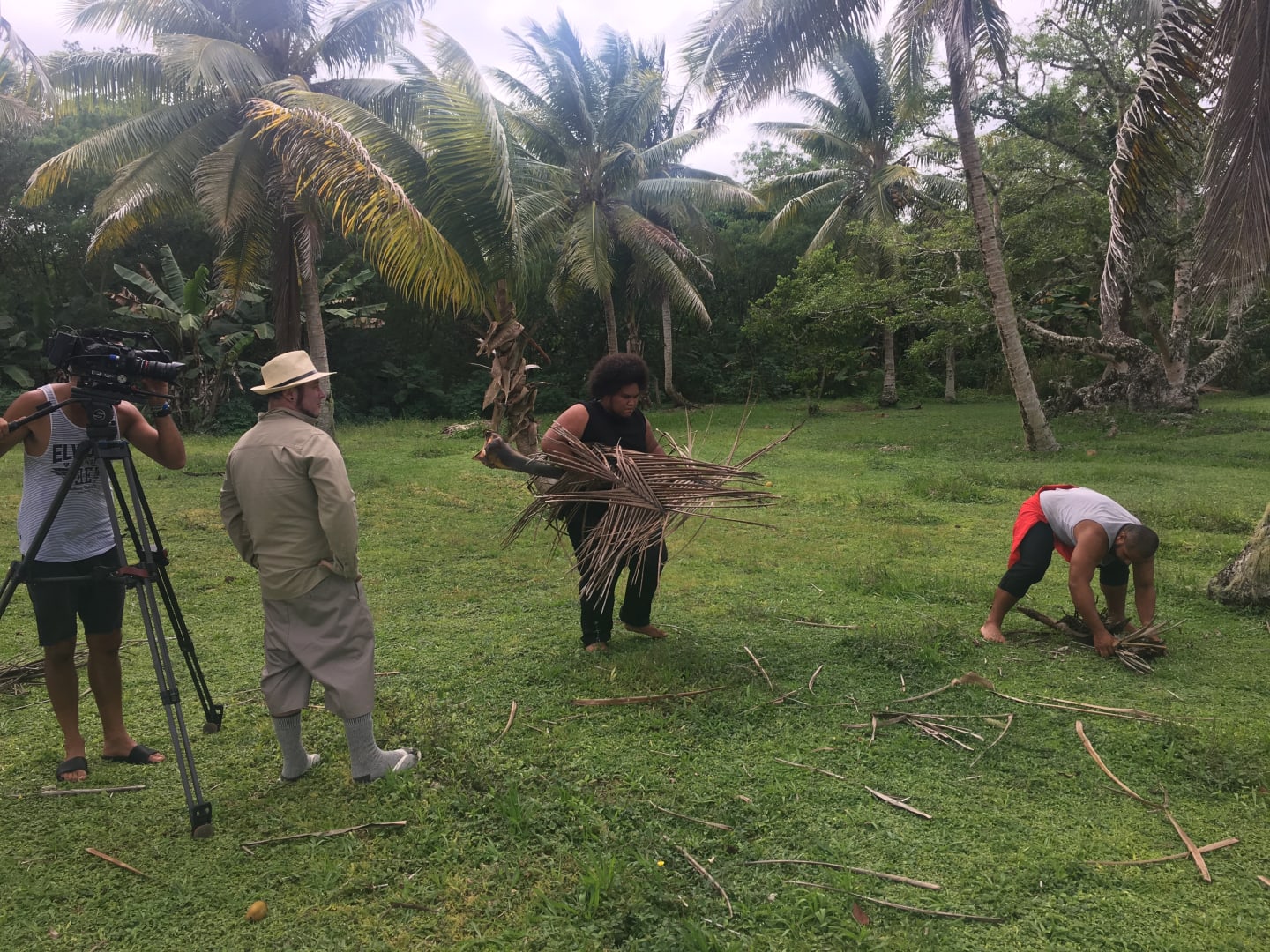 Actors recreate scenes where Larsen bullied Niue locals, leading to his violent death