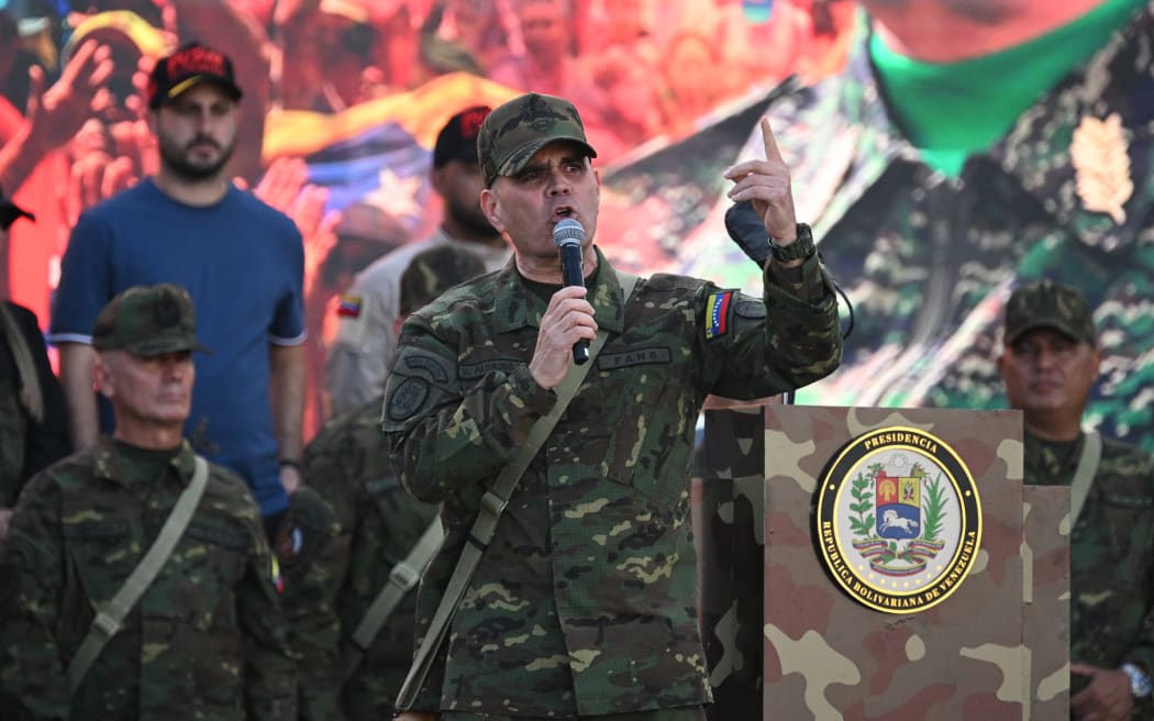 Venezuela's Defense Minister Vladimir Padrino Lopez speaks during a military deployment in support of Venezuela's President Nicolas Maduro at Bolivar Avenue in Caracas on September 23, 2025. Maduro announced that he is considering declaring a "state of external commotion" to deal with "aggressions" from the United States while receiving the support of hundreds of armed civilians and military personnel who marched in his defense in Caracas.