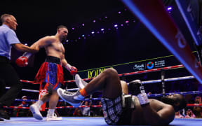 Joseph Parker knocks out Martin Bakole during the WBO Interim World Heavyweight title fight.