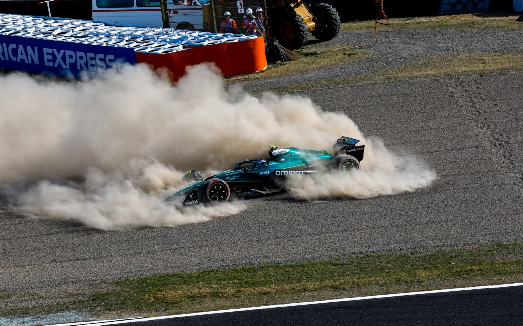 Aston Martin driver Fernando Alonso in action at the Formula One Japanese Grand Prix.