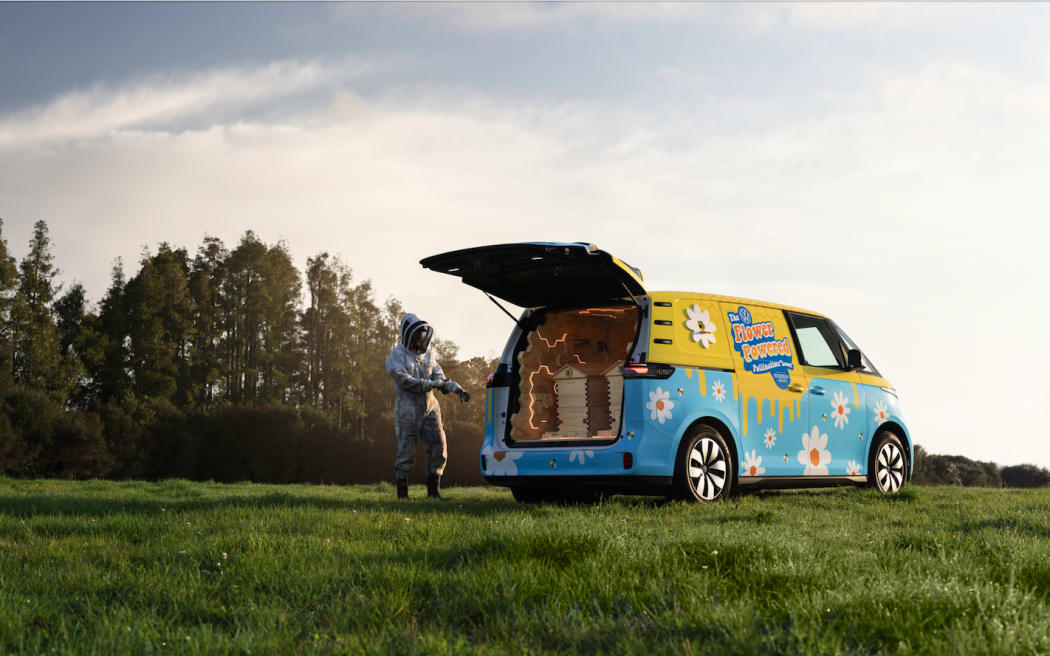 Beekeeper James Green with VW Polly the Pollinator