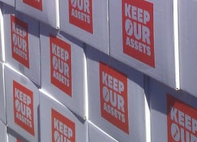 Boxes containing the petition calling for a referendum on asset sales.