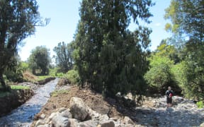 The constructed channel (left) and the dry natural watercourse (right).