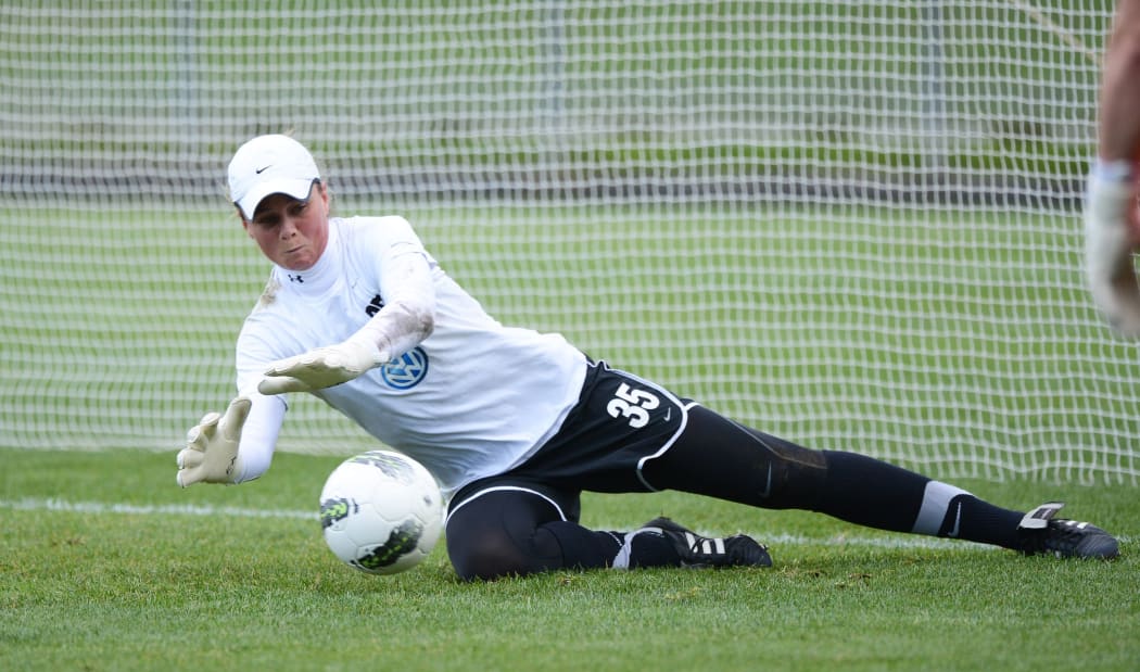 Football Fern Rebecca Rolls trains in goals