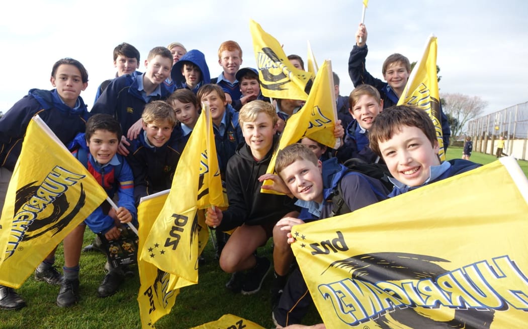 Students watching the Hurricanes training at Francis Douglas Memorial College in New Plymouth.