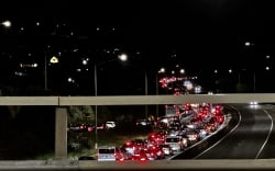 Traffic seen from the Porirua bridge over looking the motorway south bound.