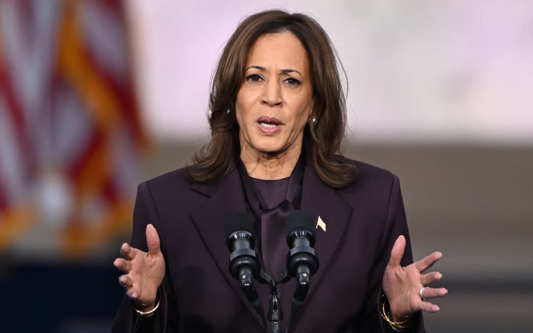 US Vice President Democratic presidential candidate Kamala Harris delivers her concession speech at Howard University in Washington, DC, November 6, 2024. - Donald Trump won a sweeping victory on November 6, 2024 in the US presidential election, defeating Kamala Harris to complete an astonishing political comeback that sent shock waves around the world. (Photo by SAUL LOEB / AFP)