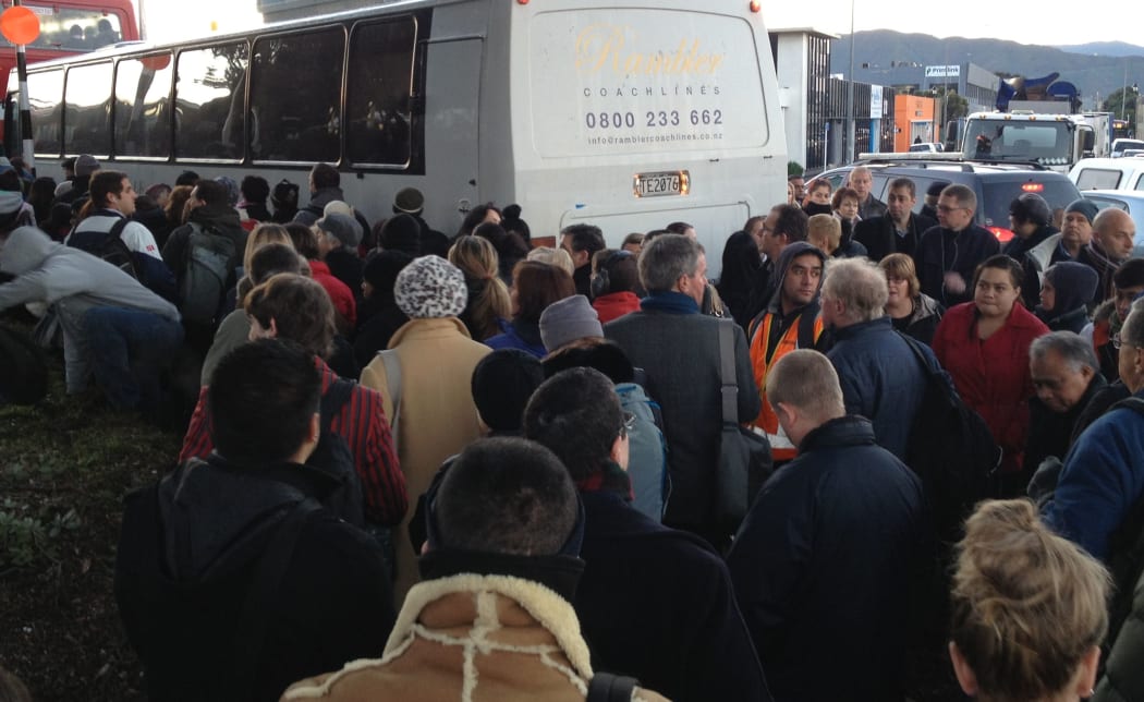 Long queues formed for replacement bus services in Petone.