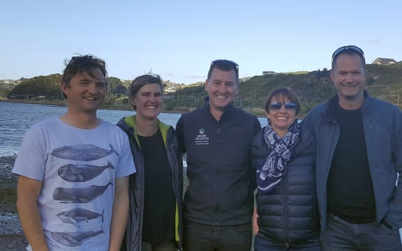 Te Awaroa o Porirua Whaitua Committee members Stu Farrant and Warrick Lyon (far left and right), with Paula Hammond,  Mark Heath and Megan Oliver from Greater Wellington Regional Council.