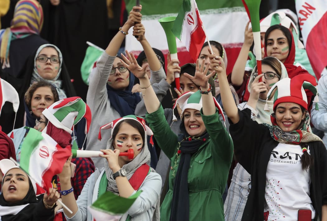 For the first time in decades Iranian women football fans attend football match - Iran's World Cup qualifier against Cambodia. at Azadi Stadium in Tehran, Iran, 10  October 2019.