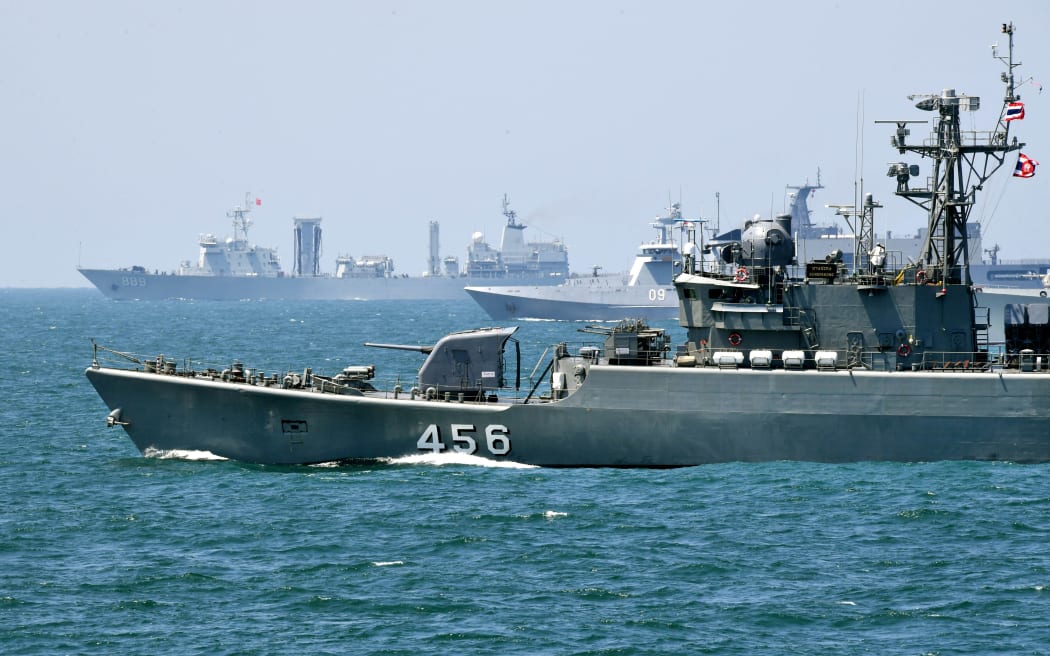 Naval vessels take part in a joint naval exercise off Qingdao, east China's Shandong Province, on April 26, 2019. China conducted a joint naval exercise with Southeast Asian countries