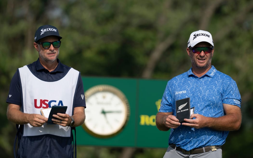 New Zealand golfer Ryan FOX with his caddie at the 2025 US Open.
