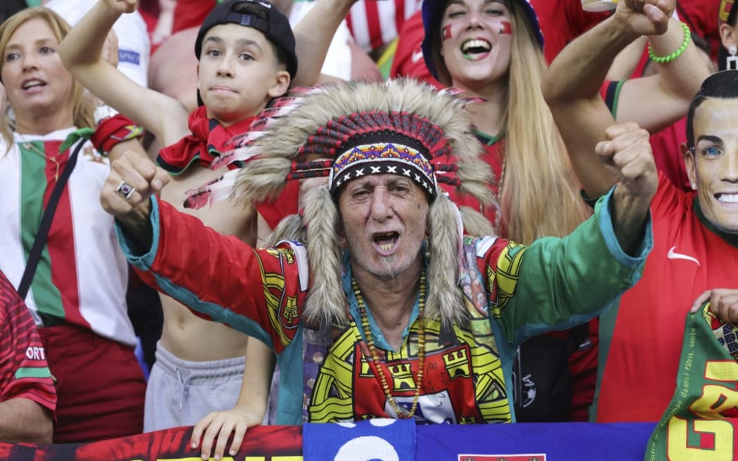 firo : 26.06.2024, Football, Soccer: UEFA EURO 2024, EM, European Championship 2024, Group Stage, M35, Match 35, GEO, Georgia - POR, Portugal Fans of Portugal, (Photo by Jürgen Fromme / firo Sportphoto / dpa Picture-Alliance via AFP)