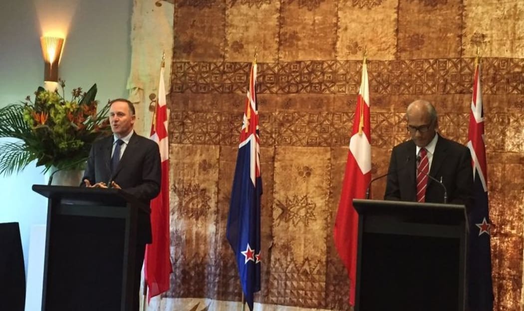 The Tongan Prime Minister 'Akilisa Pohiva in Auckland with New Zealand Prime Minister John Key