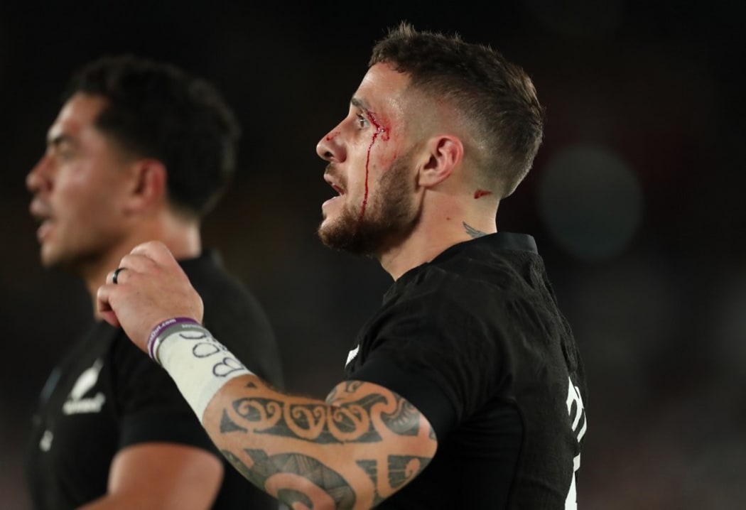New Zealand's TJ Perenara reacts during the second half of the Semi-Finals in the 2019 Rugby World Cup Japan against England at International Stadium Yokohama in Yokohama, Kanagawa Prefecture on Oct. 26, 2019.