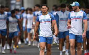 Roger Tuivasa-Sheck and Kurt Capewell. New Zealand Warriors pre-season NRL rugby league training and media session at Go Media Stadium.