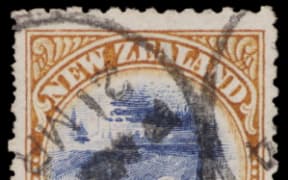 The 1903 4d stamp with an upside-down picture of Lake Taupō.