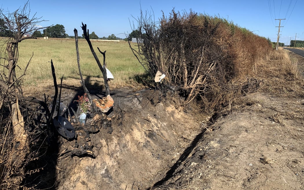 The scene of a fiery crash on Dawson Road in Taupiri involving a Tesla motor car driven by Saurbh Sharma of Auckland on 04 January 2022 that killed passenger Shubham Kaur, a lawyer from Auckland
NZME photograph by Dean Evans 17 January 2022