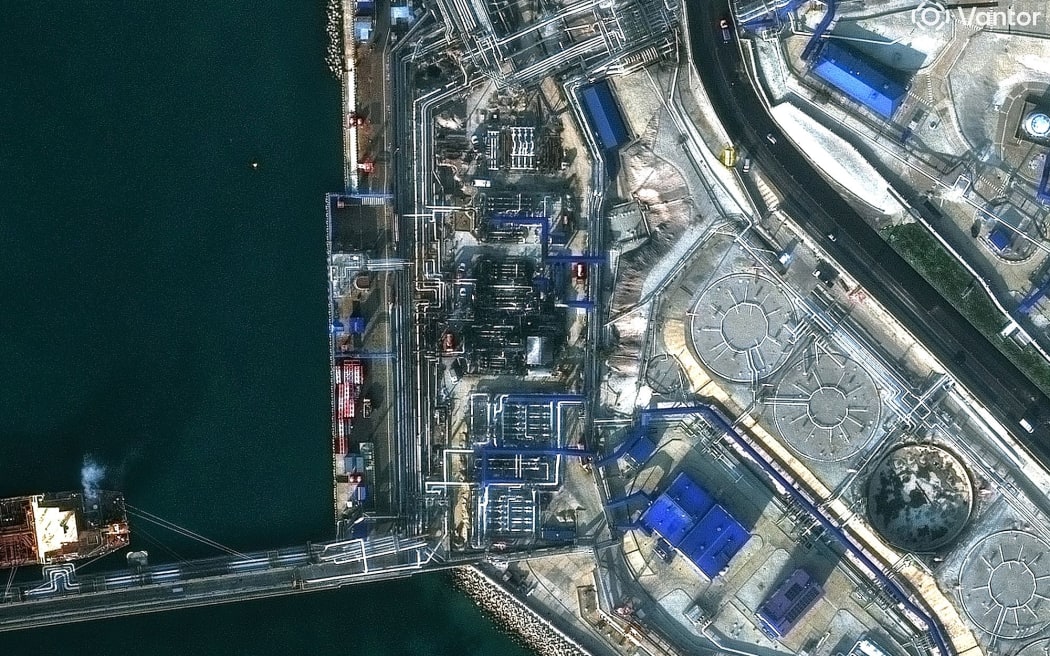 A satellite image shows an overview of a damaged oil facility at Russia's Novorossiysk Port after a Ukrainian missile and drone attack, in Novorossiysk, Russia, on November 16, 2025.